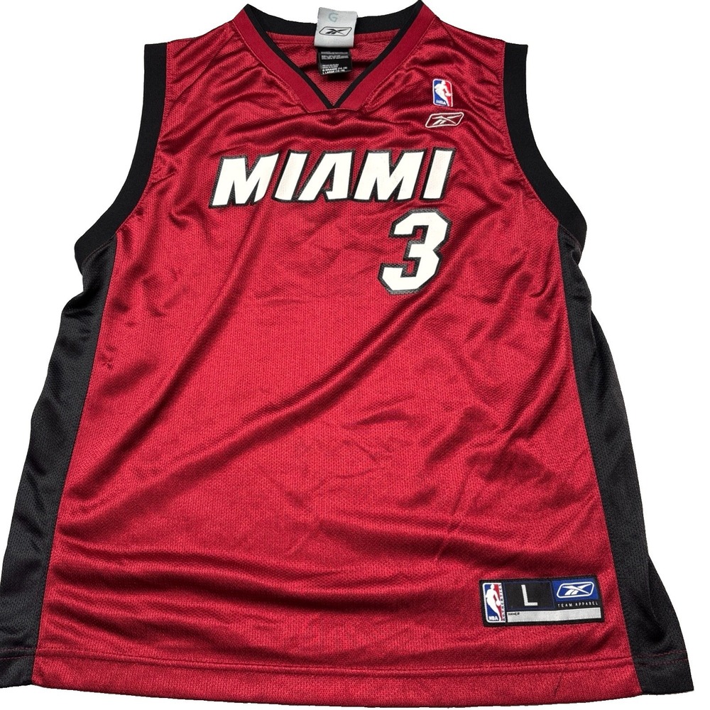 Vintage Reebok Miami Heat Dwayne Wade 3 NBA Jersey Nylon Youth Kids Large 14-16